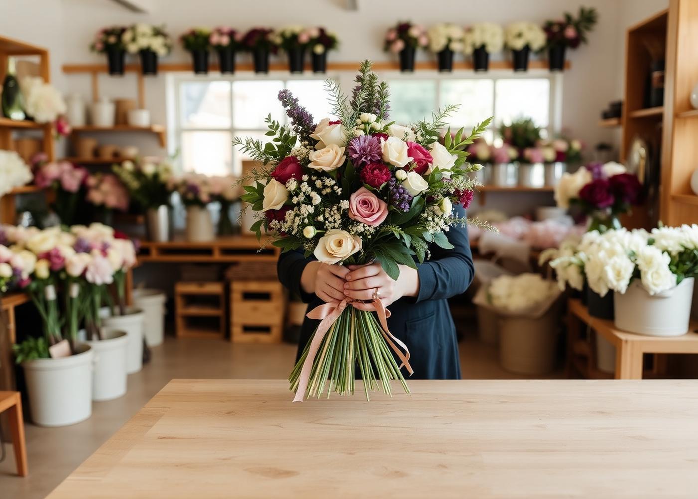 Tribute flowers being prepared in the shop